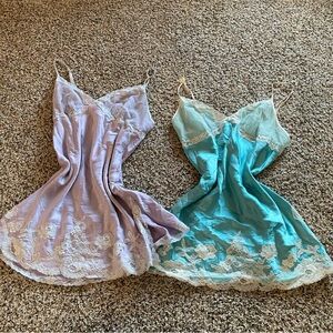 Lavender Purple Blue Teal 100% Silk Vintage Victorias Secret Slips Lingerie Y2K